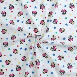 Tessuto Cotone Al Metro Minnie Disney Altezza 150 Cm Bianco W333
